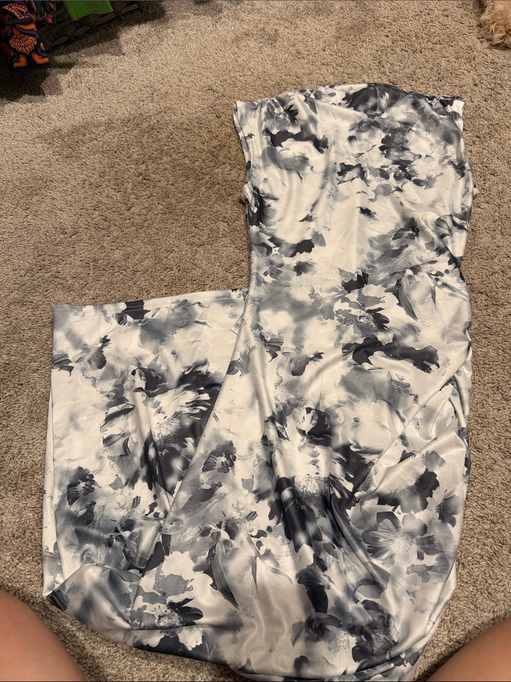 SHEIN Black & White Floral Print Wide-Leg Jumpsuit